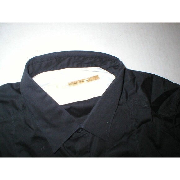 New Mens NWT Designer Messagerie Button Down Shirt M Black 40 Short Sleeve Italy - Picture 3 of 5